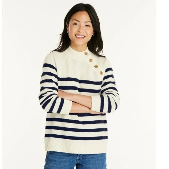L.L. Bean Sweaters - L.L. Bean Signature XL White Sailcloth Striped Wool-Blend Kingfield Cozy Sweater